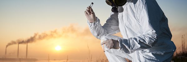 Crouched Researcher Working Outdoors On The Hill Collecting Samp