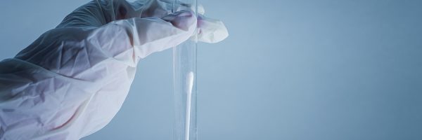 Medical Laboratory. A Test Tube With A Clear Liquid In The Hand