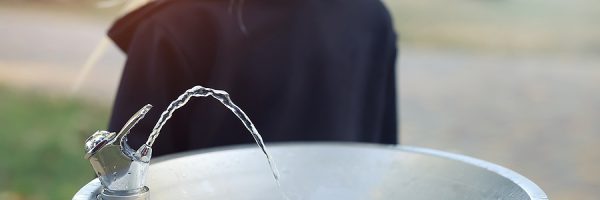 Cute Adorable Caucasian Blond Little Thirsty School Girl Drinkin